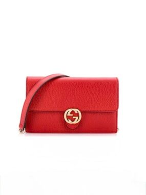 Gucci GG Dollar Calf Red Interlocking Chain Handbag EUC